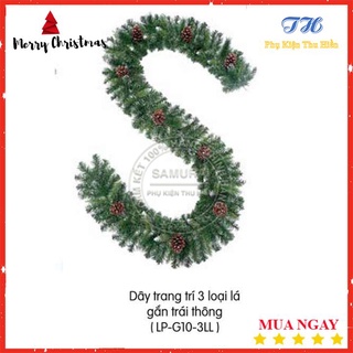 Dây Trang Trí Giáng Sinh Noel 3 Loại Lá Gắn Trái Thông Dài  270cm