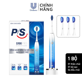 Bộ Bàn Chải Điện P/S S100 PRO màu xanh ombre &amp; Bộ 2 đầu chải thay thế Trắng răng tự nhiên