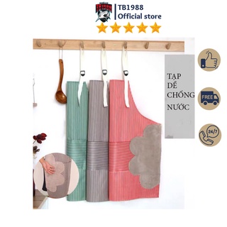 [Free Ship] Tạp dề kẻ hoa có khăn lau tay bên hông, tạp dề chống thấm nước