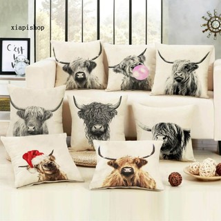 Vỏ gối sofa vải lanh in họa tiết hình chú bò đáng yêu