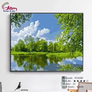Tranh tô màu theo số Gam hồ nước xanh PC4208