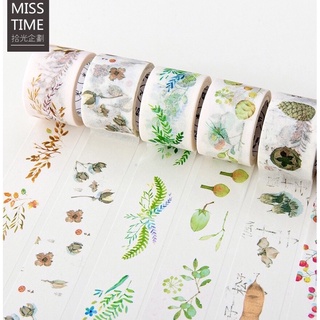 (Chiết theo chu kỳ) Băng dính washi tape hoạ tiết chủ đề thiên nhiên cây cỏ