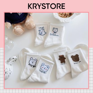 Tất vớ cổ cao trắng hình Gấu Cute chất Cotton đẹp Krystore TC24