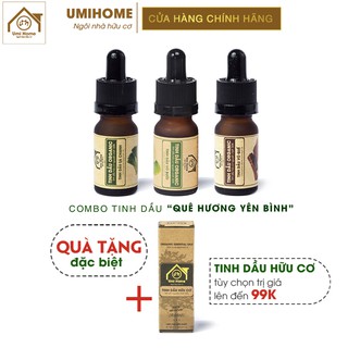 Combo 3 loại Tinh Dầu UMIHOME gồm Sả Chanh, Vỏ Bưởi, Vỏ Quế (10mlX3) hữu cơ nguyên chất