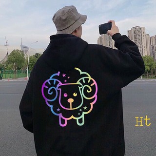 áo hoodie nỉ phản quang 7 màu chú cừu in 2 mặt cung Bạch Dương