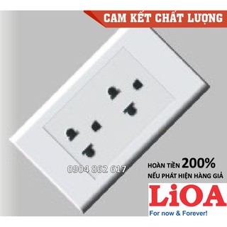 Mặt 2 ổ cắm 3 chấu LiOA chính hãng, Nhựa TRẮNG, tiếp điểm ĐỒNG