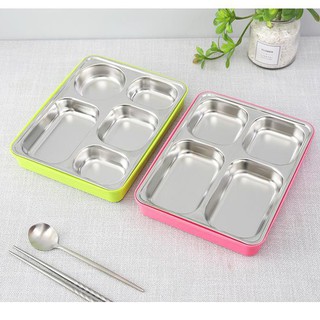 Hộp cơm inox [Hàng Cao Cấp] 5 ngăn chịu nhiệt, có hộp đựng canh chống tràn tặng kèm đũa thìa inox