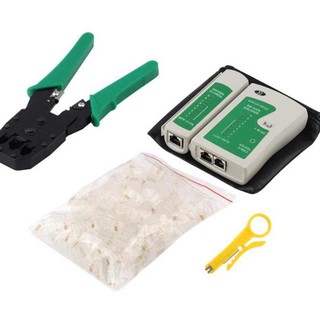 Combo bộ 3 món : kìm bấm dây mạng + hộp test mạng + 100 hạt mạng cob