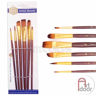 [ARTDOOR] Bộ cọ vẽ KEEP SMILING thân Nâu 6 cây (A606M)