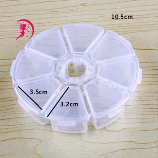 Hộp tròn đựng thuốc, bông tai, hạt đá Nails, phụ kiện Trang sức 8 ngăn tiện dụng