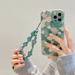 Green Oil Painting Flower Iphone13/12pro Apple 11/XR Phone Case Xs/Max Chain 7/8Plus Female BEtx