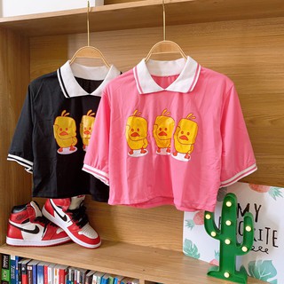Áo polo croptop in hình dễ thương chú gà chào cờ xinh xih