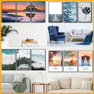Bộ 3 tranh canvas biển xanh - Tranh treo tường phong cảnh thiên nhiên kèm khung cao cấp giá xưởng-tặng đinh đa năng treo