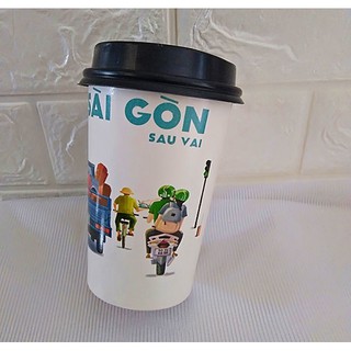 50 Ly giấy cafe take away có nắp in hình Sài Gòn 16oz – 450ml