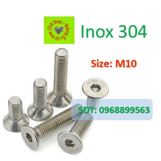 Bulong lục giác chìm đầu bằng inox size M10. Ốc lục giác chìm đầu non inox, inox 304