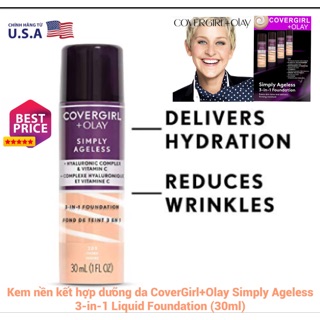 Kem nền kết hợp dưỡng da CoverGirl+Olay Simply Ageless 3-in-1 Liquid Foundation (30ml)