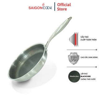 Chảo chống dính Saigoncook Blackcube Prime X3 - Cạn lòng inox 304