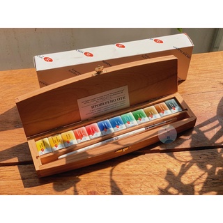 Set màu nước hộp gỗ 12 full-pan kèm cọ Nevskaya White Nights Beech box