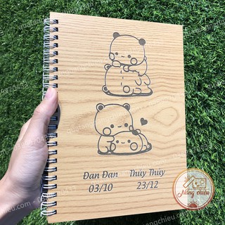 Nhật ký Tình bạn - Sổ tay Notebook khắc hình cặp gấu trúc dễ thương và khắc tên theo yêu cầu