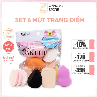 Set 6 bông mút trang điểm siêu cute đẹp mịn đàn hồi cực tốt tán kem tán phấn ZENTOP