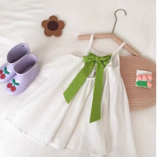 Váy đũi lạnh 2 dây nơ lưng bé gái