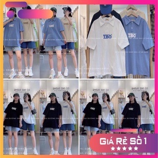 [NEW] Áo thun POLO nữ tay lỡ có cổ phông form rộng freesize unisex mặc đi học, cặp, nhóm, lớp in chữ IBO Ngực