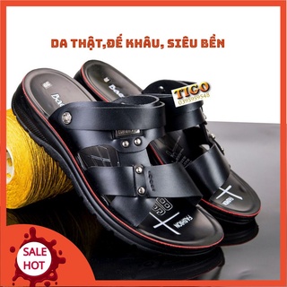 [Mã FAMARAL2 giảm 10K đơn 50K] Dép sandal nam cao cấp - da mềm mại - đế cao su đúc tăng cao 3,8cm [TH02 ĐEN]