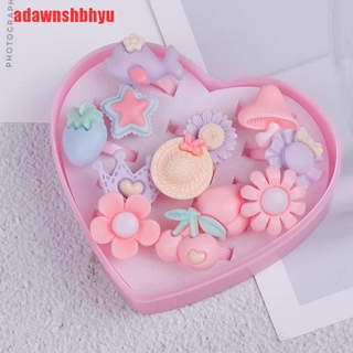 [adawnshbhyu]12Pcs mix cartoon flower resin plastic baby kids girl children's rings with box