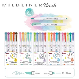 Set 5 bút đánh dấu 2 đầu ZEBRA MILDLINER BRUSH (Hàng chính hãng)