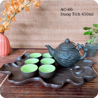 Bộ ấm trà ⚱ Gốm Sứ Bát Tràng ⚱ bộ ấm chén uống trà Hoa Trâm khay sen tử sa GOMPHUQUY AC66
