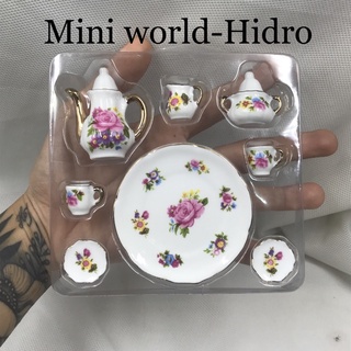 Bộ ấm trà mini mô hình tỉ lệ 1/6 tranh trí nhà búp bê Barbie. Tách trà mini, tách trà tí hon. ấm trà tí hon
