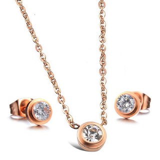 Bộ trang sức Dây chuyền và Hoa tai đính xoàn lóng lánh mạ lớp vàng 18k  sang trọng vĩnh viễn không đen