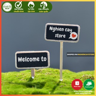 Phụ kiện bảng gỗ đen nhỏ trang trí tiểu cảnh, cây cảnh, sen đá, viết lời nhắn ý nghĩa