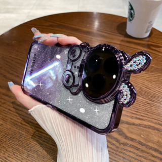 Ốp Điện Thoại Silicon Màu Laser Mạ Điện Có Giá Đỡ Hình Thỏ Cho iPhone 12 pro max 13 pro max 14 pro max 14 plus