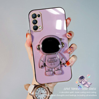 ốp lưng Giá đỡ phi hành gia mạ vàng sang trọng Giá đỡ tích hợp Vỏ mềm Tương thích với Cho OPPO Reno 5 4 3 Pro Reno4 SE 4F/4lite F Z  Reno3 Pro Ốp silicon TPU màu trơn đơn giản case