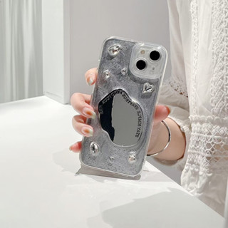 Ốp Điện Thoại Mềm Gắn Gương Hình Trái Tim Đính Đá Cho Iphone 14 14 Pro 14 Pro Max 11 12 promax 13 Pro Max