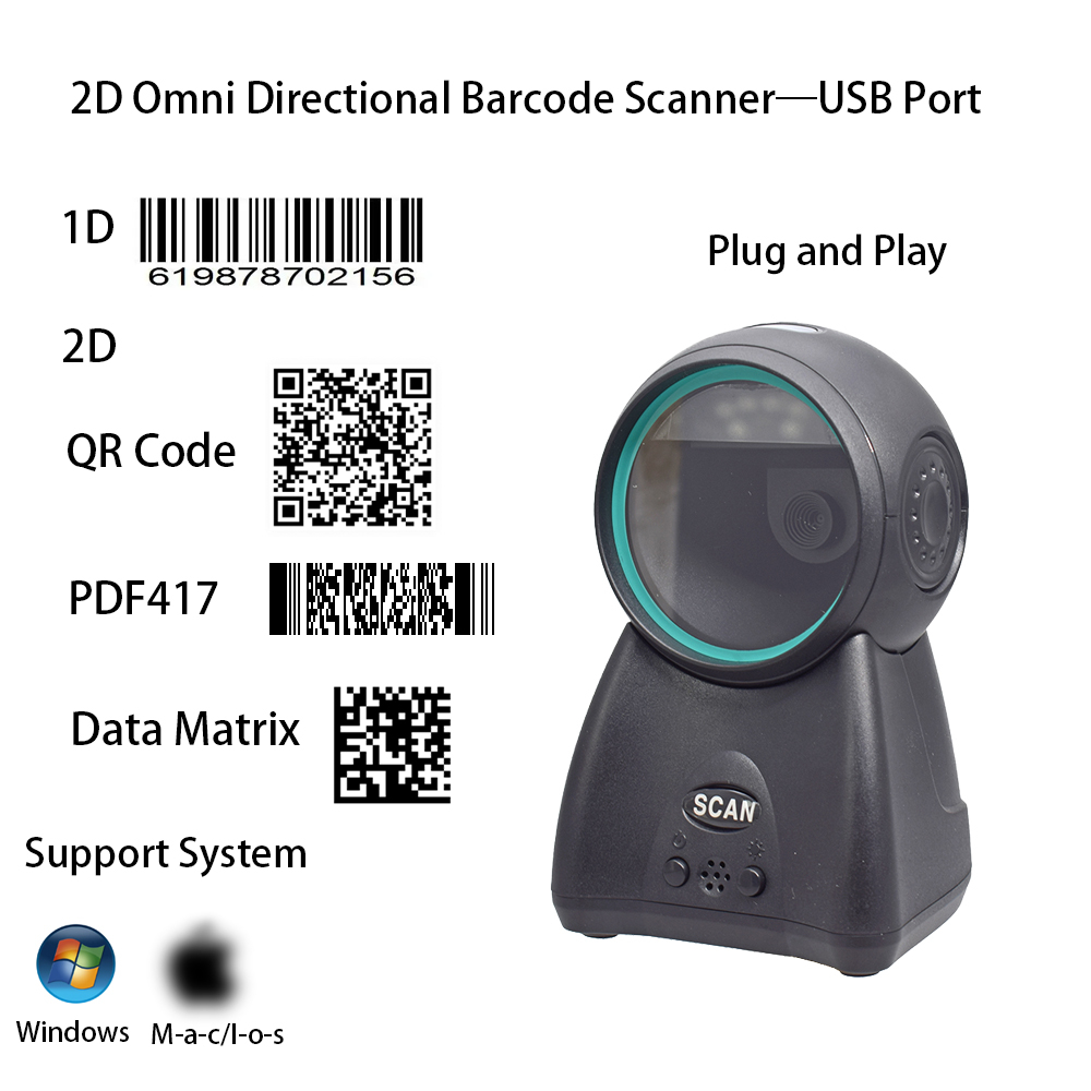 Máy quét mã vạch tự động siêu thị Máy quét mã vạch 1D 2D Mã QR Mã thanh toán Máy quét