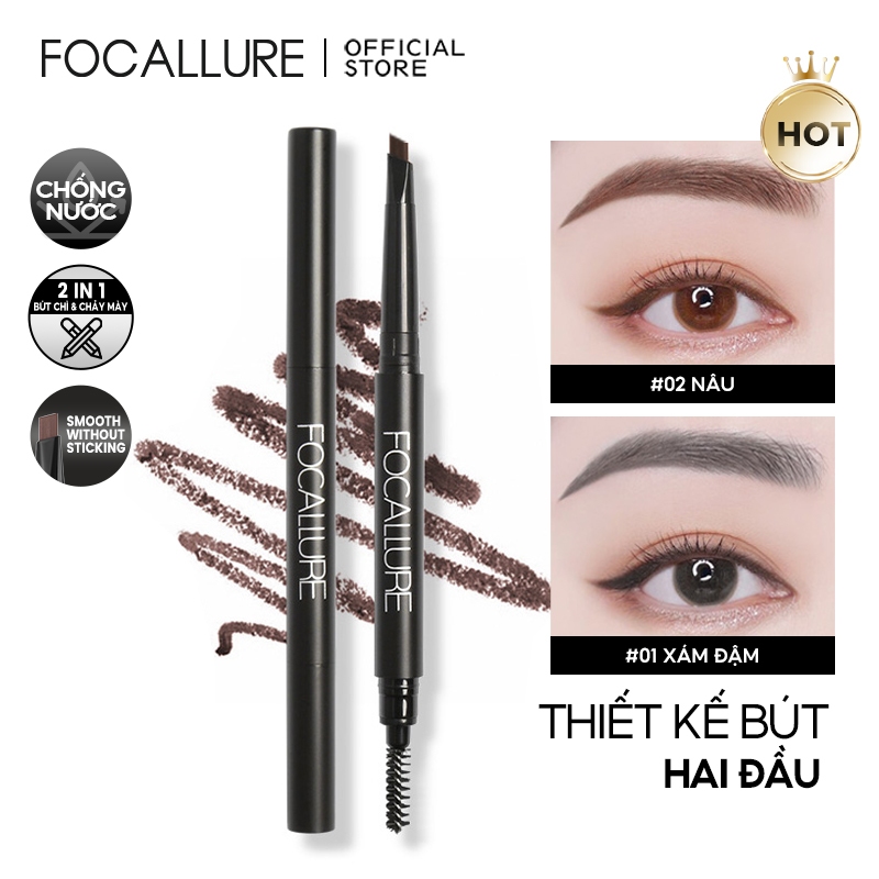 Bút kẻ lông mày FOCALLURE 3 màu sắc tùy chọn bền màu lâu trôi chống thấm nước 1g