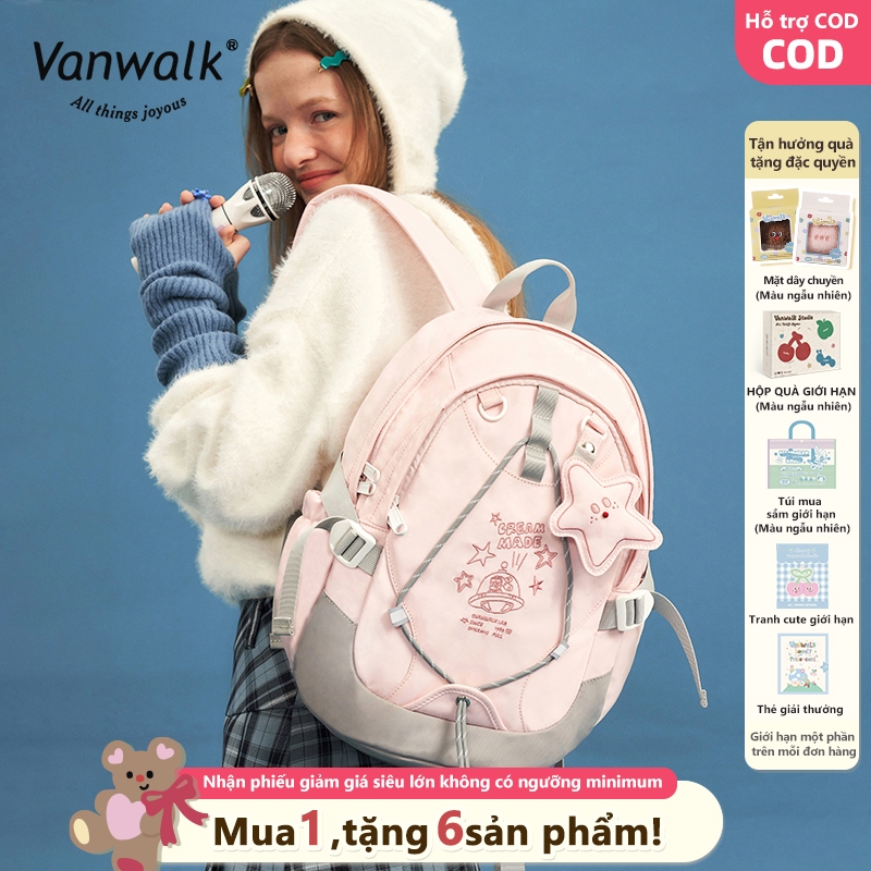 Vanwalk Cặp sách balo đi học balo nữ balo thời trang nữ Chống trộm Nhẹ nhàng Đa ngăn nữ túi du lịch Đi học Đi du lịch Giao hàng nhanh Quà tặng miễn phí Dòng Thỏ Vũ Trụ V2554
