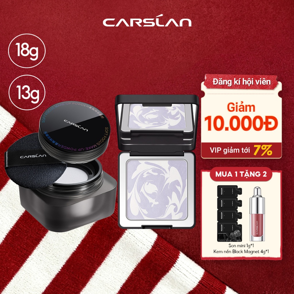 【Dung tích lớn】Phấn nén & Phấn phủ Black Magnet Carslan Kiềm dầu cố định lớp nền 24H 13g &18g