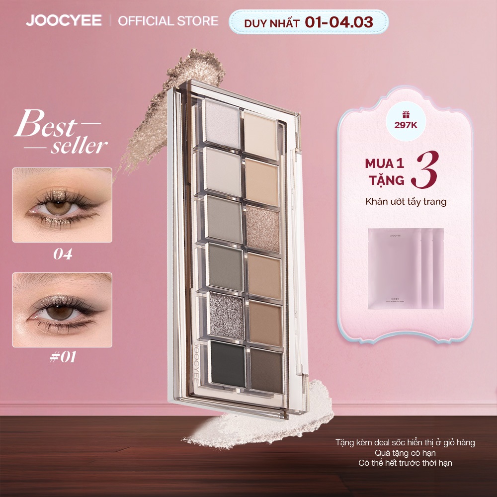 Bảng phấn mắt 12 ô JOOCYEE 12 Shades Eyeshadow Palette đa năng dễ tán nhũ sáng bền màu