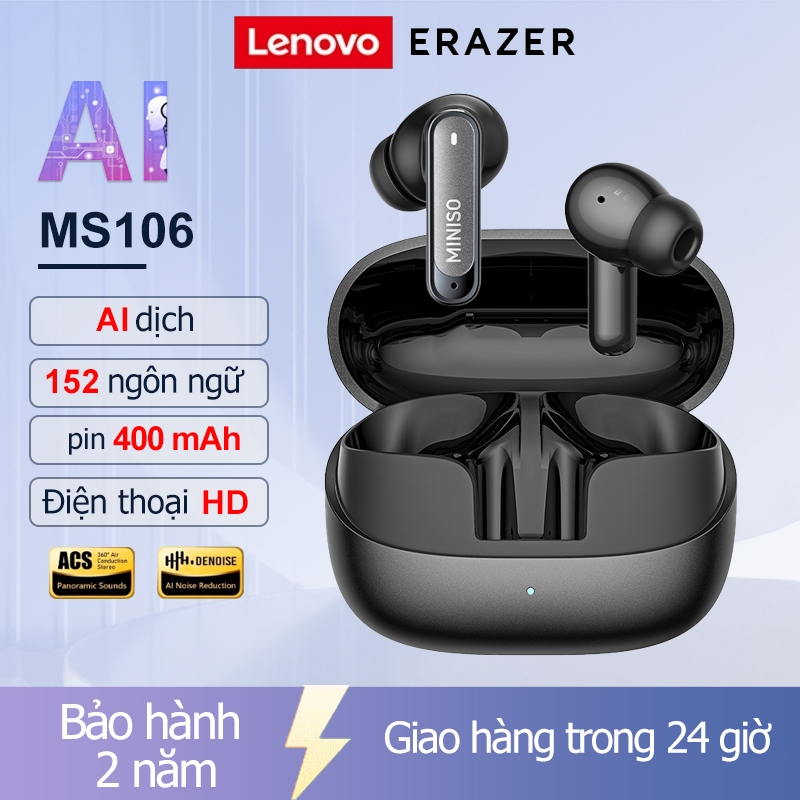 MINISO MS106 AI Translator Tai nghe không dây Bluetooth 6.0TWS In-ear ANC Giảm tiếng ồn Điều khiển cảm ứng thông minh Âm thanh HiFi với MIC