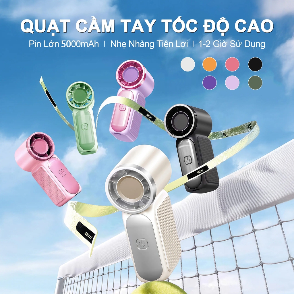 MINI Quạt Tay Tốc Độ Cao, Làm mát nhanh, Quạt cầm tay mini, Chỉ 8,9cm, Điều chỉnh 6 tốc độ, 100 Mức gió, Màn hình kỹ thuật số, Pin 5000mAh
