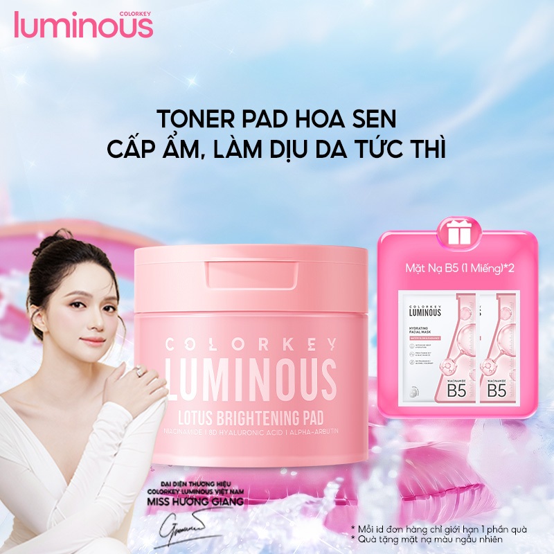 [MỚI] Toner Pad COLORKEY LUMINOUS Chiết Xuất Hoa Sen, Hỗ Trợ Cấp Ẩm, Dưỡng Sáng Da 210ml/ 80 Miếng