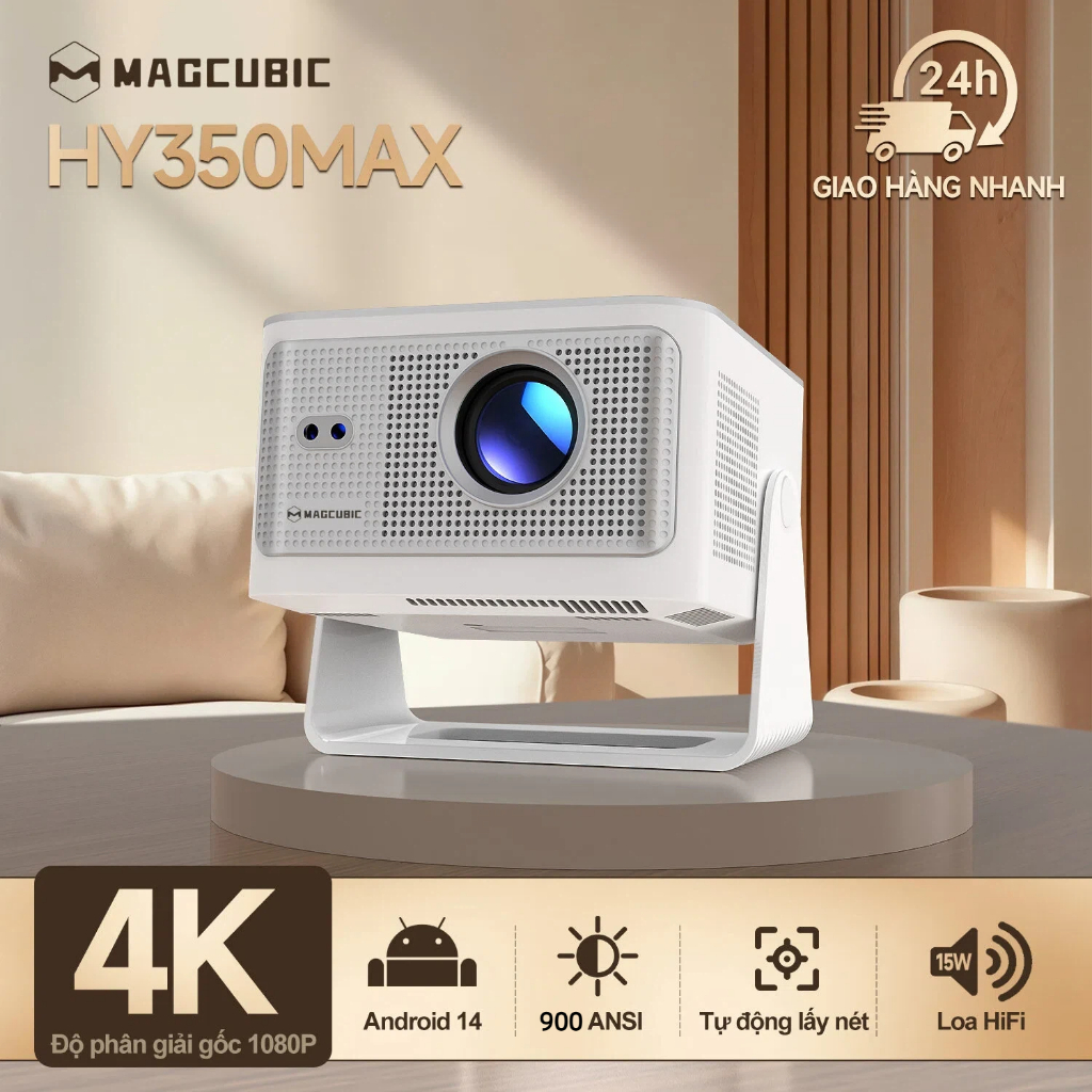 Máy chiếu thông minh Magcubic HY350Max Hỗ trợ 4K 1080P Native 900 ANSI Android 14 HDR10 Tự động lấy nét Wifi6 BT5.4 Rạp chiếu phim tại nhà
