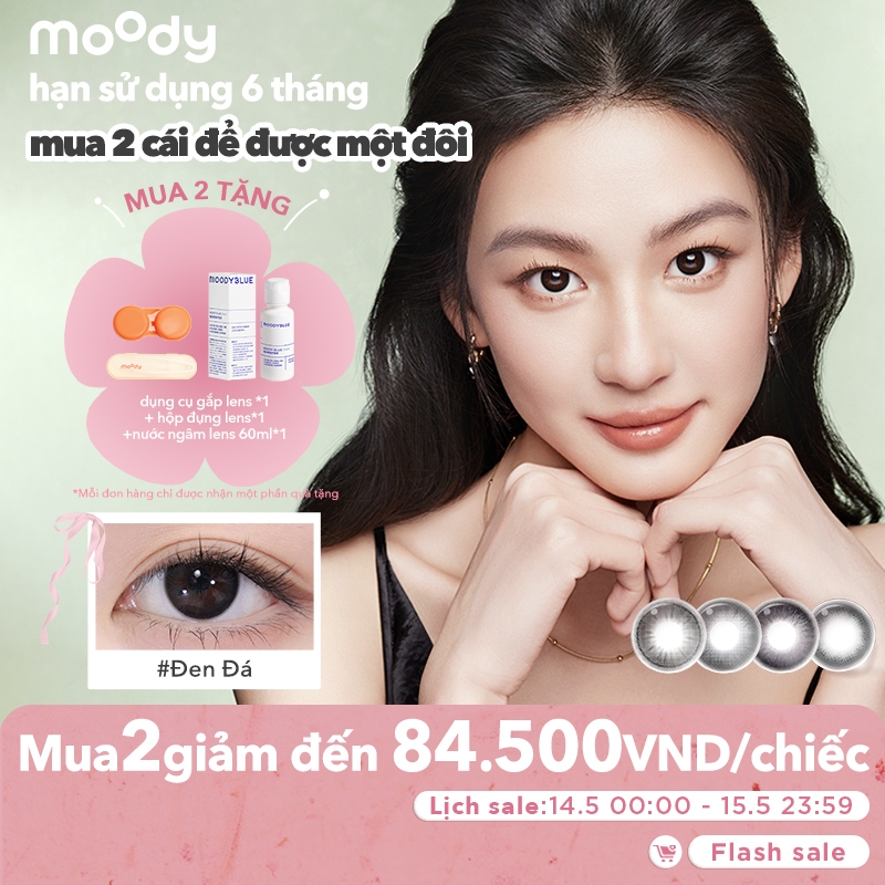 [lens moody 6 tháng - 01 chiếc] Kính áp tròng 6 tháng moody màu Đen Đá, có độ cận 0-7, độ giãn tròng 14.0 – 14.5mm