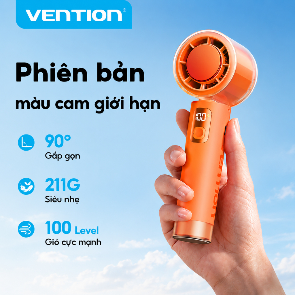 [VHL]Quạt Cầm Tay Mini –Kèm dây đeo— 100 Tốc Độ-Màn hình hiển thị số LED– Pin Trâu 8 Tiếng
