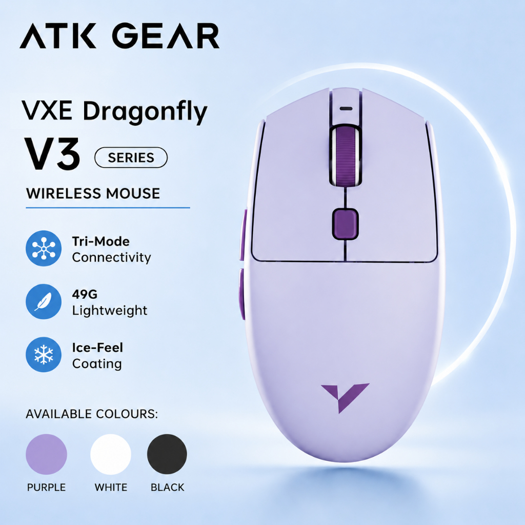 ATKGEAR Dragonfly V3 Series Chuột không dây nhẹ Bluetooth đáng tin cậy im lặng