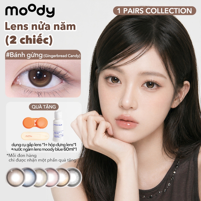 [lens moody 6 tháng - 02 chiếc] Kính áp tròng moody, 6 tháng, Bánh quy may mắn mẫu nâu đen tự nhiên, độ cận 0-7, độ giãn tròng 14.0 - 14. 5mm, giá 1 cặp (02 chiếc)