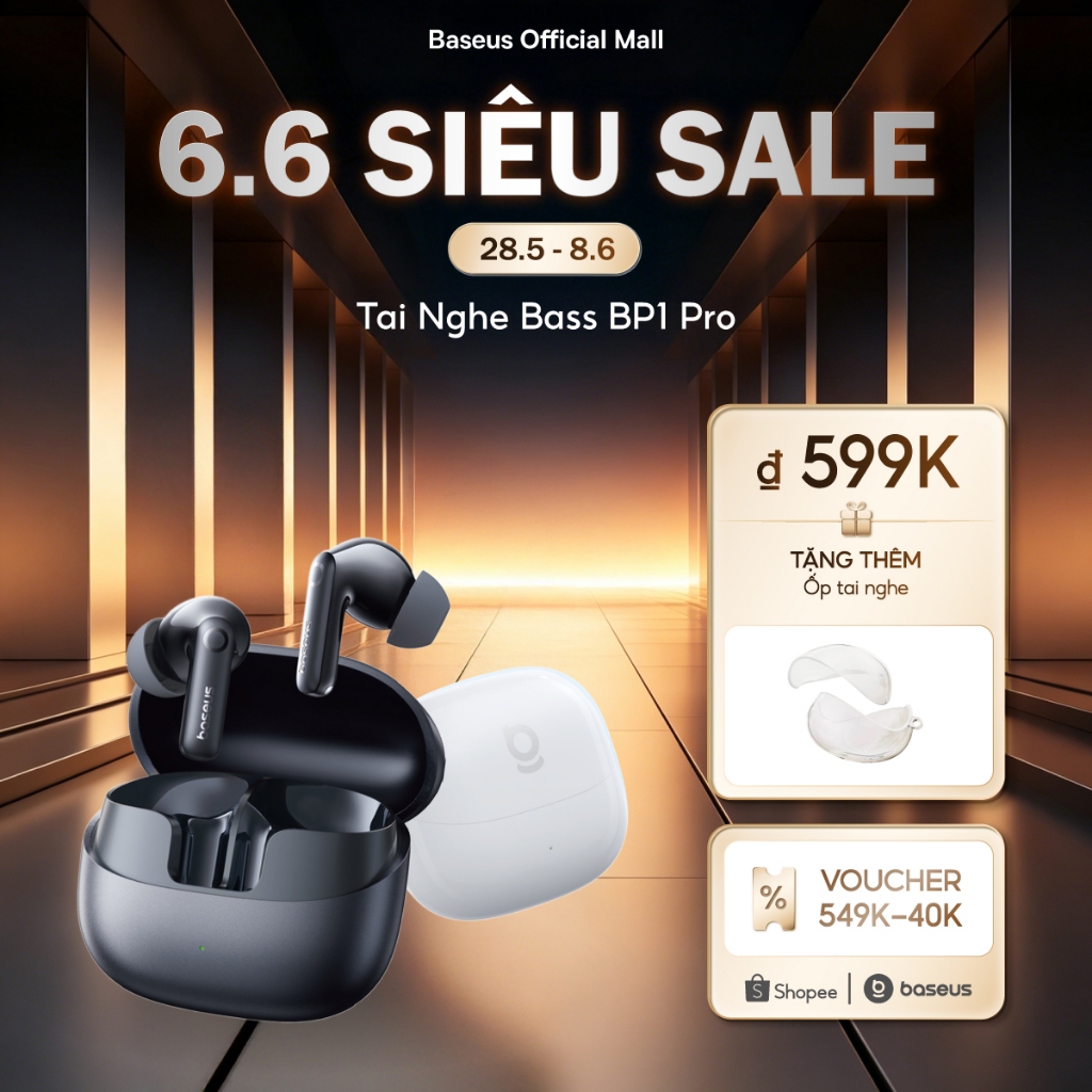 Tai nghe không dây Baseus BP1 Pro ANC -50dB Giảm tiếng ồn Hi-Res Bluetooth 6.0 IPX55 Chống nước 55Hr